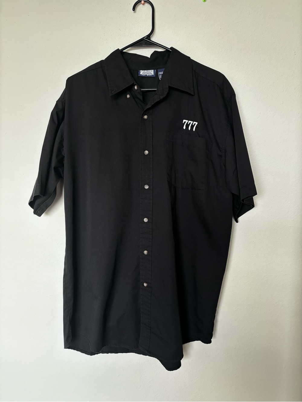 Preview International Black Short-Sleeve Button-Down Shirt with 777 Embroidery
